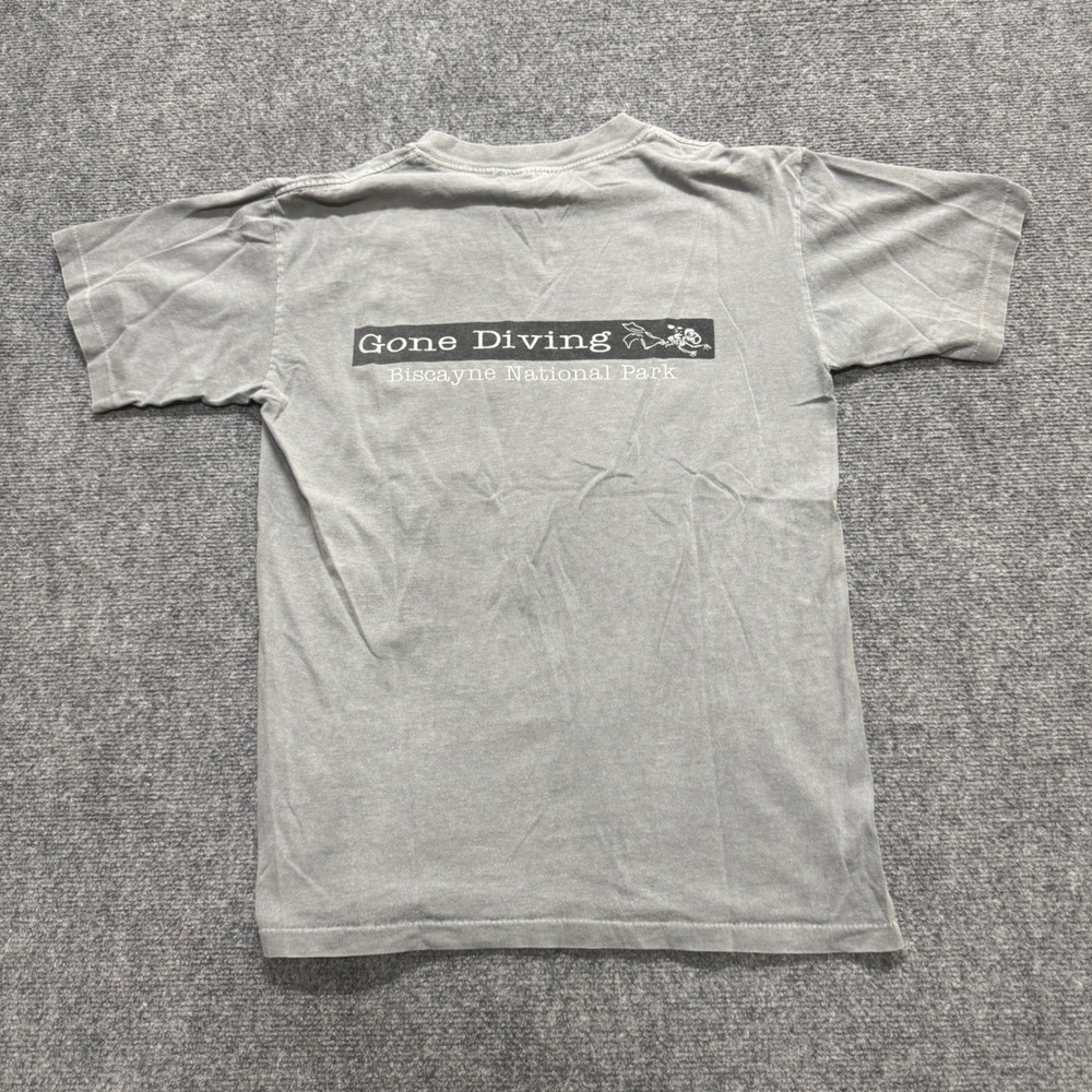 VTG Gone Diving T-shirt Men's M Single Stitch Gray Y2K Faded 90s TNF Sportswear - Picture 6 of 9